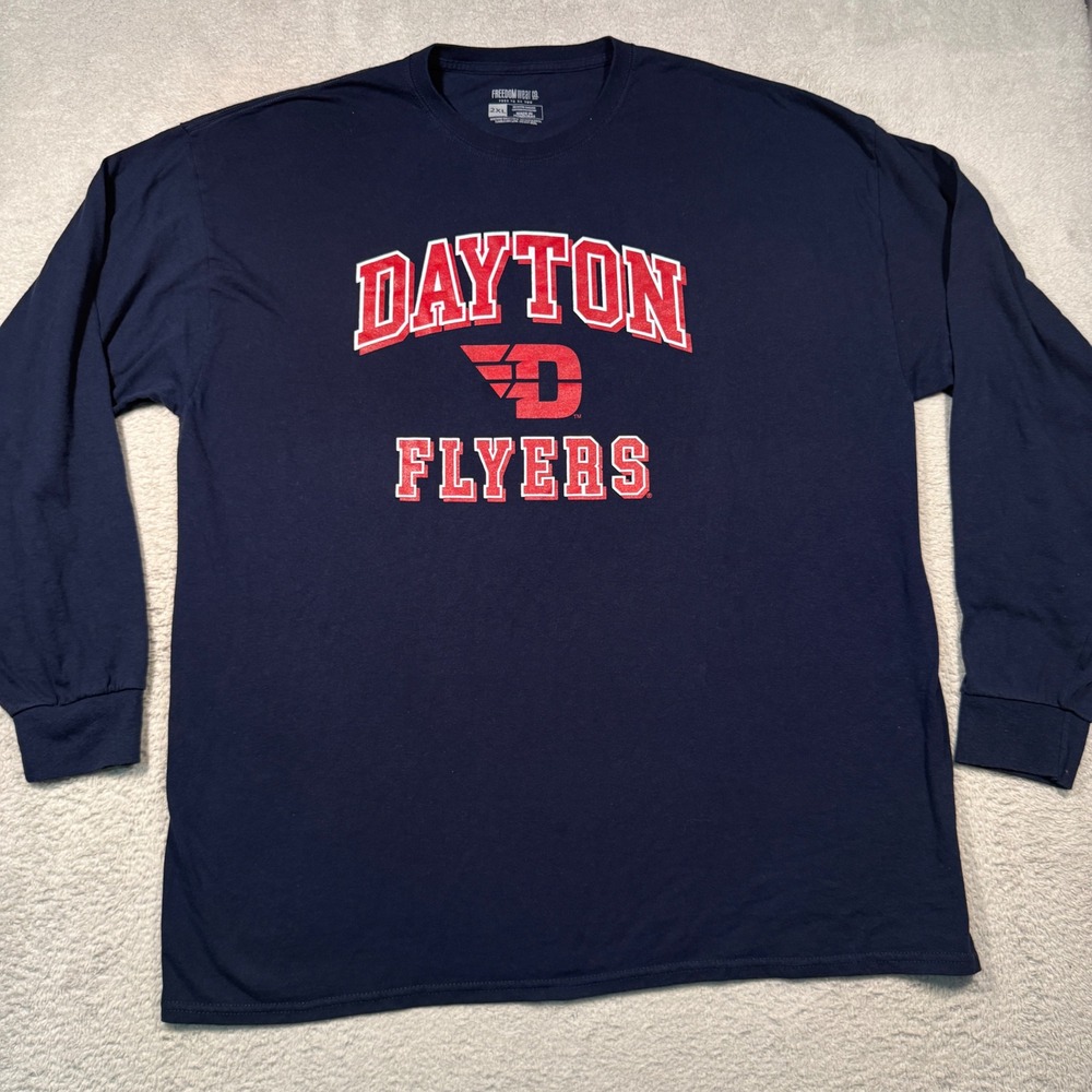 Freedom Wear Dayton Flyers T-Shirt Mens 2XL Navy Long Sleeve Graphic NCAA Tee